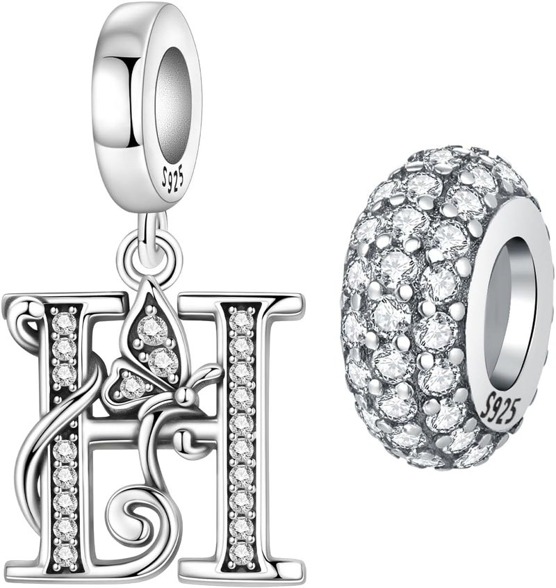 PANPOKI Store 2 Pack 925 Sterling Silver Butterfly Letter Charms for Bracelets and Necklace Alphabet Initial Dangle Pendants Round Spacer Beads Pave Cubic Zirconia Jewelry Gift for Women - Image 1